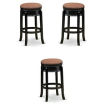 Home Square 30" Round Wood Counter Bar Stool in Black & Brown - Set of 3