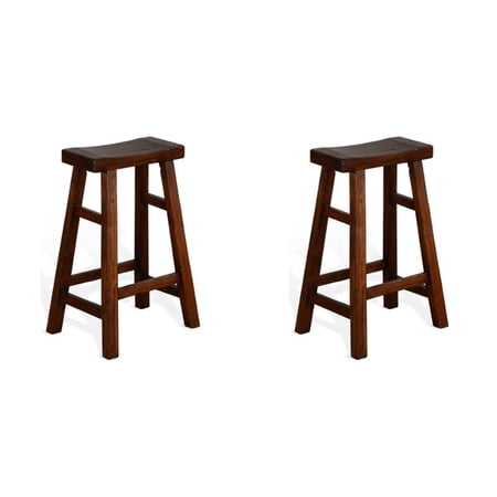 Home Square 30" Saddle Seat Mahogany Wood Stool in Medium Brown - Set of 2