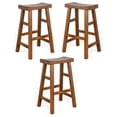 thumbnail image 1 of Home Square 30" Saddle Seat Mahogany Wood Stool in Rustic Oak - Set of 3, 1 of 4