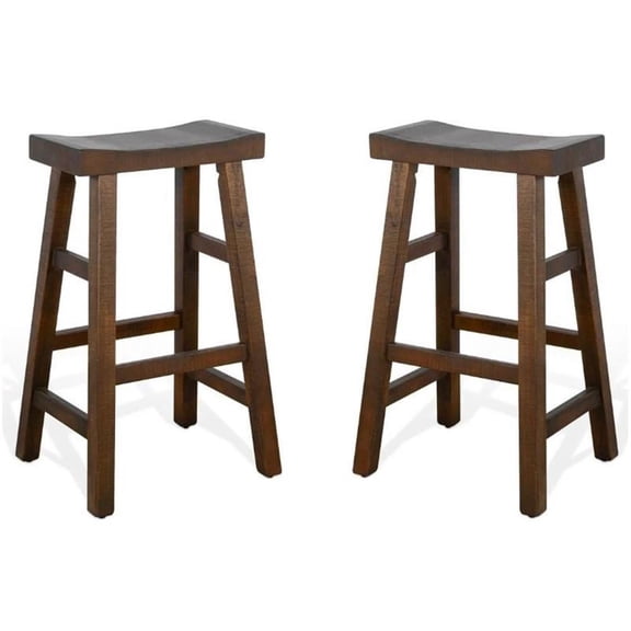 Home Square 30" Saddle Seat Mahogany Wood Stool in Tobacco Leaf - Set of 2
