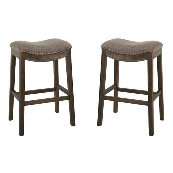 Home Square 30" Saddle Wood Bar Height Stool in Cobble Gray - Set of 2