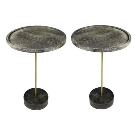 Home Square 30" Solid Wood End Table with Marble Base in Brown - Set of 2