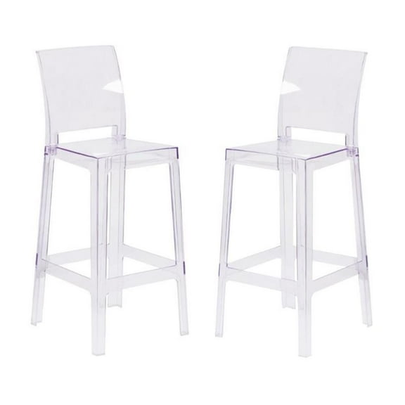 Home Square 30" Square Back Ghost Bar Stool in Transparent Crystal - Set of 2