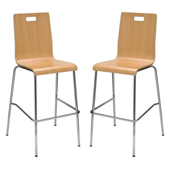 Home Square 30" Stylish Laminate Bentwood Bar Stool in Natural - Set of 2