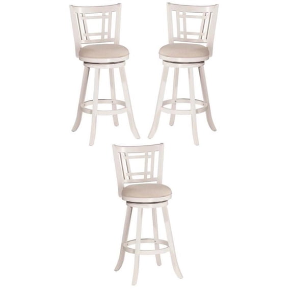 Home Square 30" Swivel Bar Stool in White and Ecru - Set of 3