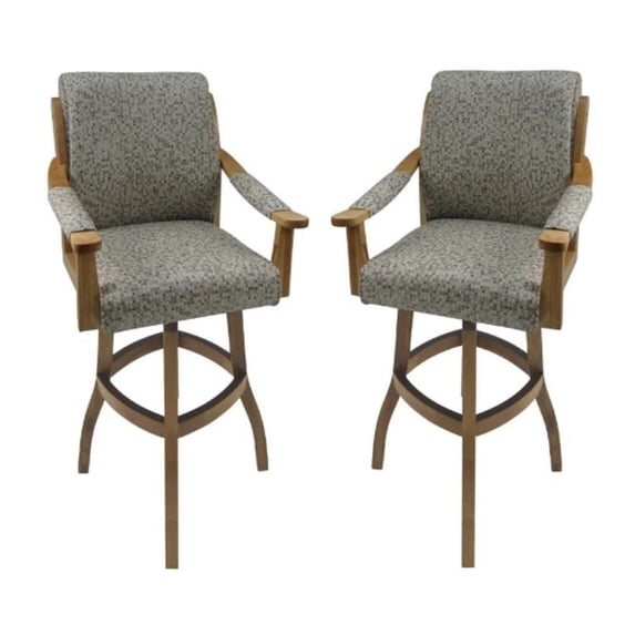 Home Square 2 Piece Solid Wood 30"H Swivel Bar Stool Set in Peppered Gray