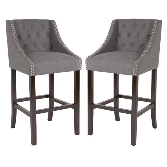 Home Square 30" Tufted Bar Stool in Dark Gray and Walnut - Set of 2