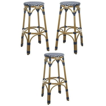 Home Square 30" Wicker Bar Stool in Navy and White - Set of 3