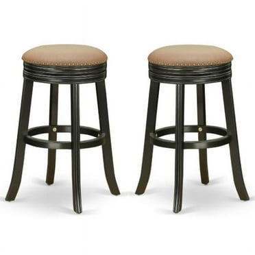 Home Square 30" Wood Backless Bar Stool in Black & Brown - Set of 2
