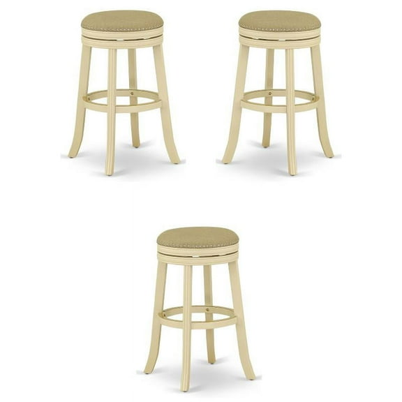 Home Square 30" Wood Backless Bar Stool in Linen White - Set of 3