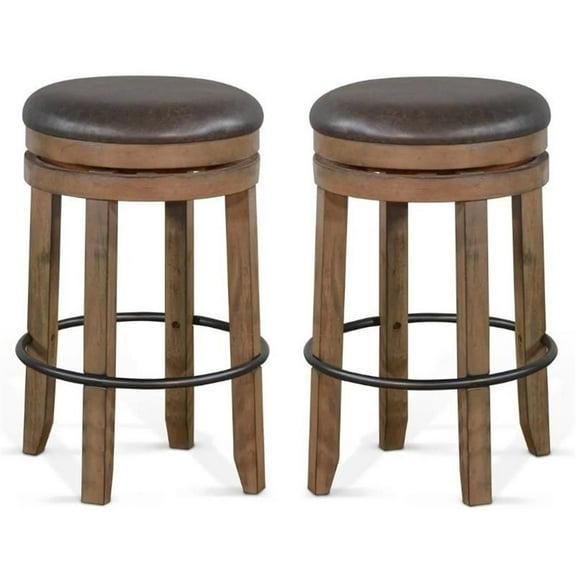Home Square 30" Wood Backless Swivel Barstool in Taupe Brown - Set of 2