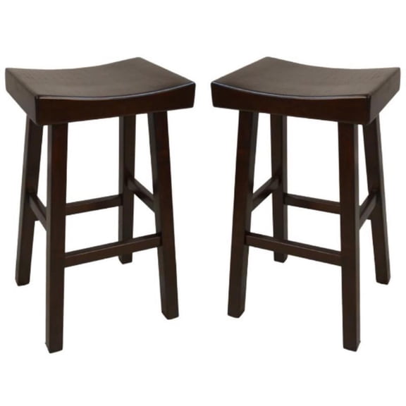 Home Square 30" Wood Saddle Bar Stool in Espresso - Set of 2