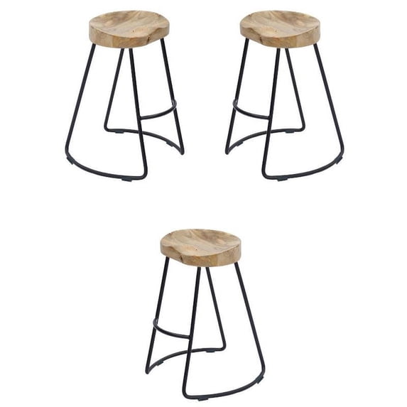 Home Square 30" Wood Saddle Seat Large Barstool in Brown & Black - Set of 3