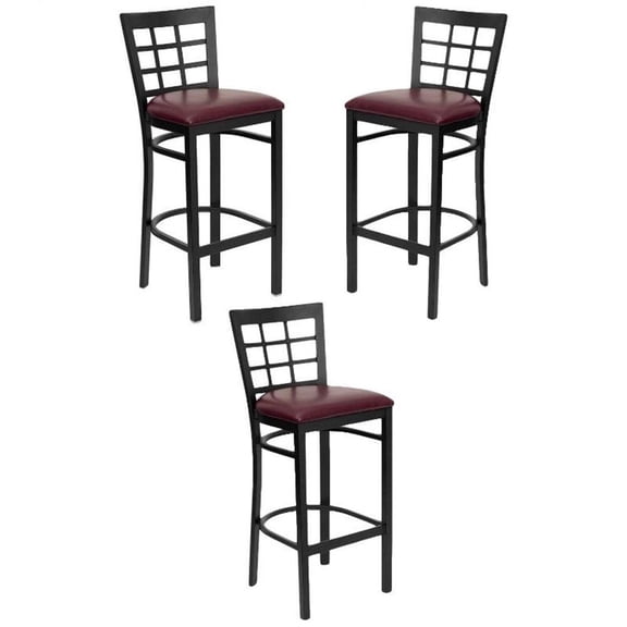 Home Square 31" Back Metal Bar Stool in Burgundy Finish - Set of 3