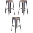 thumbnail image 1 of Home Square 31" Backless Metal Bar Stool in Gray and Wood Grain - Set of 3, 1 of 2