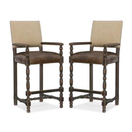 Home Square 31" Fabric & Leather Barstool in Anthracite Black - Set of 2