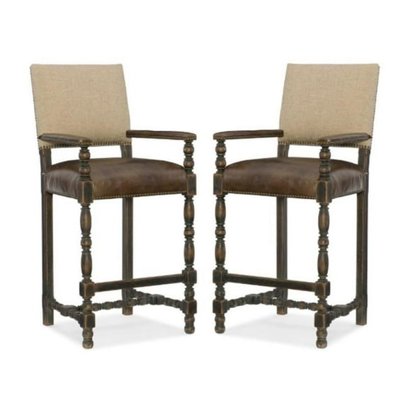 Home Square 31" Fabric & Leather Barstool in Anthracite Black - Set of 2