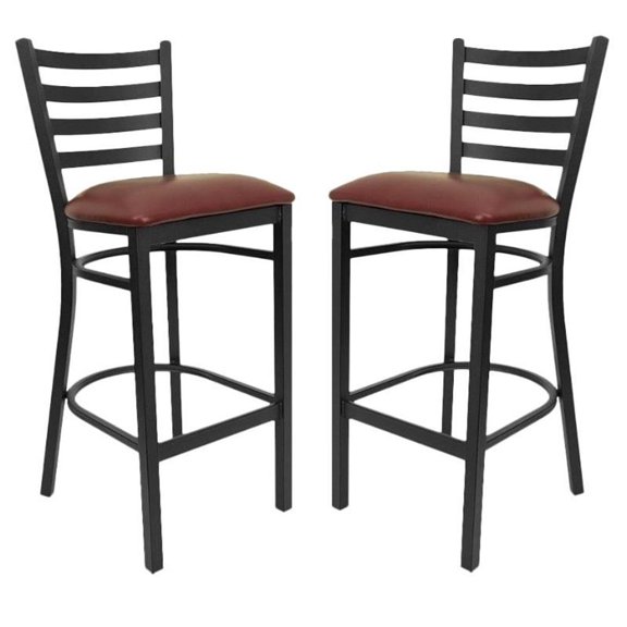 Home Square 31" Ladder Back Bar Stool in Burgundy - Set of 2