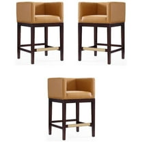 Home Square 34" Faux Leather Barstool in Camel Brown & Dark Walnut - Set of 3