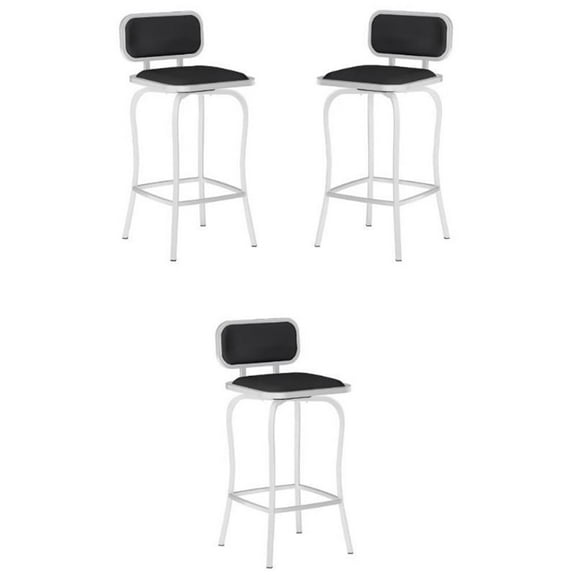 Home Square 35" Steel and Faux Leather Swivel Counter Stool in Black - Set of 3