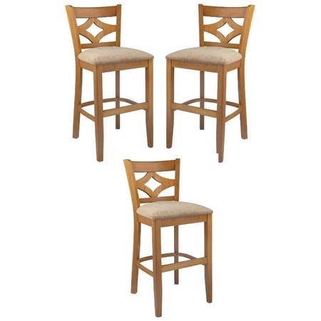 Home Square 36.5"H Wood Back Counter Stool in Cherry - Set of 3