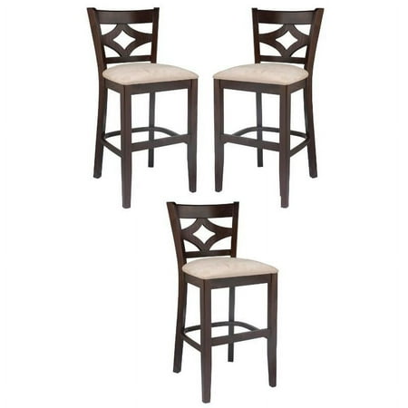 Home Square 36.5" Wood Back Counter Stool in Walnut - Set of 3