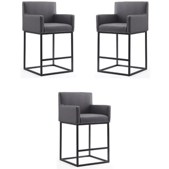 Home Square 38" Faux Leather Barstool in Gray & Black Finish - Set of 3
