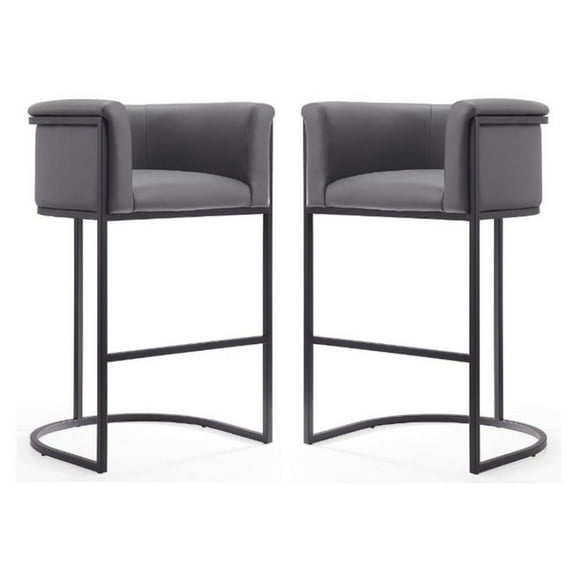 Home Square 38" Faux Leather Barstool in Gray & Black - Set of 2