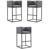 Home Square 38" Faux Leather Barstool in Gray and Black - Set of 3