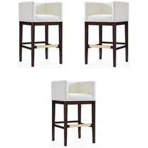 Home Square 38" Faux Leather Barstool in Ivory & Dark Walnut - Set of 3