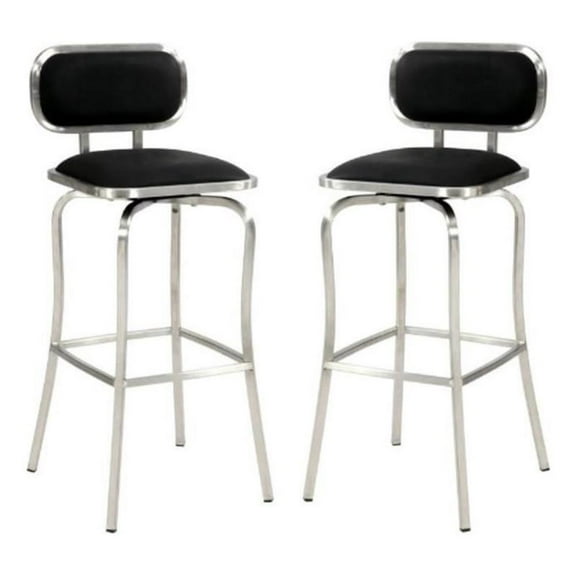 Home Square 39" Steel and Faux Leather Swivel Bar Stool in Black - Set of 2