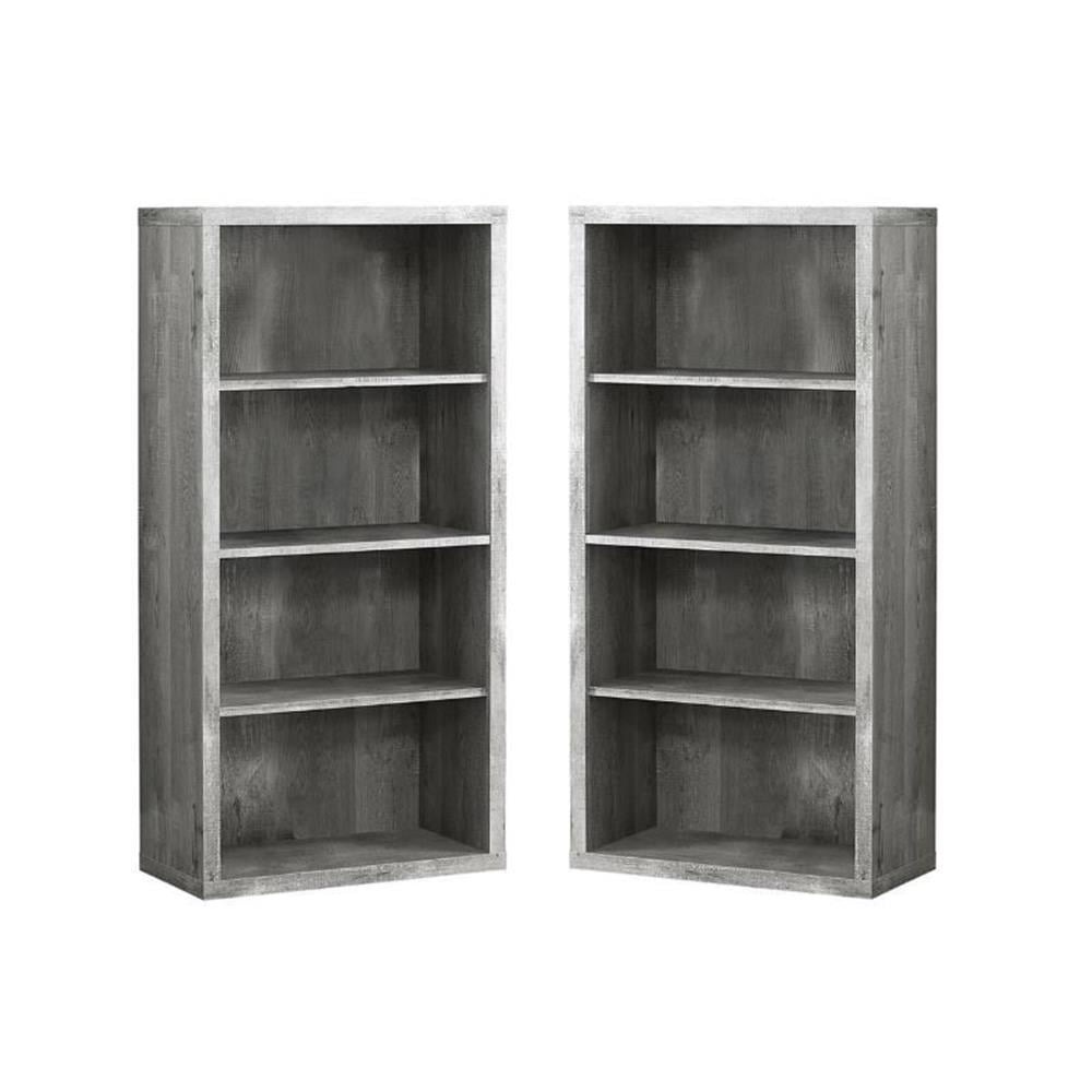 Home Square 4 Adjustable Shelves Wood Bookcase Set in Gray (Set of 2 ...