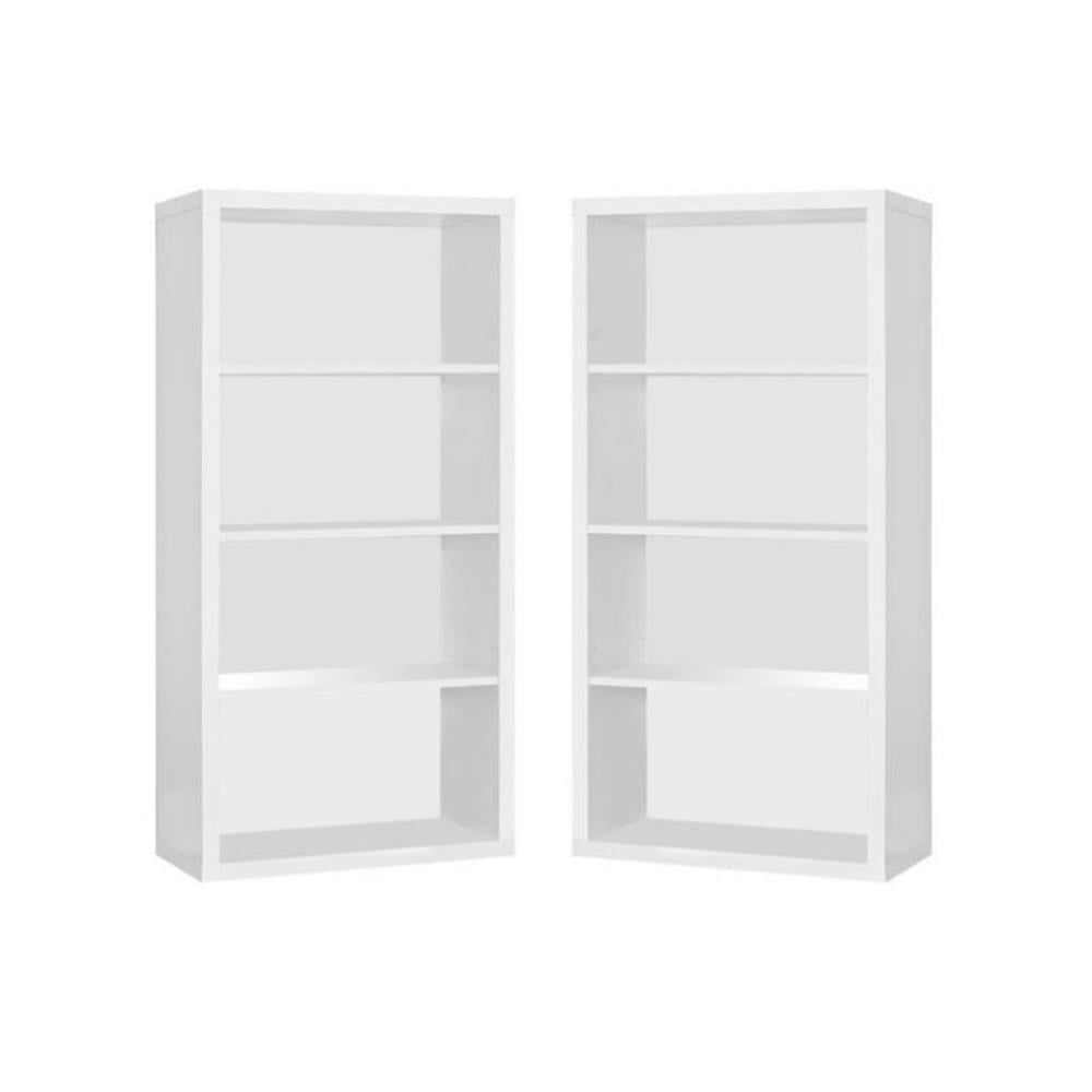 Home Square 4 Adjustable Shelves Wood Bookcase Set in White (Set of 2 ...