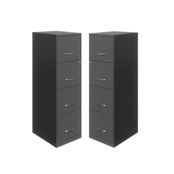 Home Square 4 Drawer Metal Vertical Filing Cabinet Set in Charcoal (Set of 2)