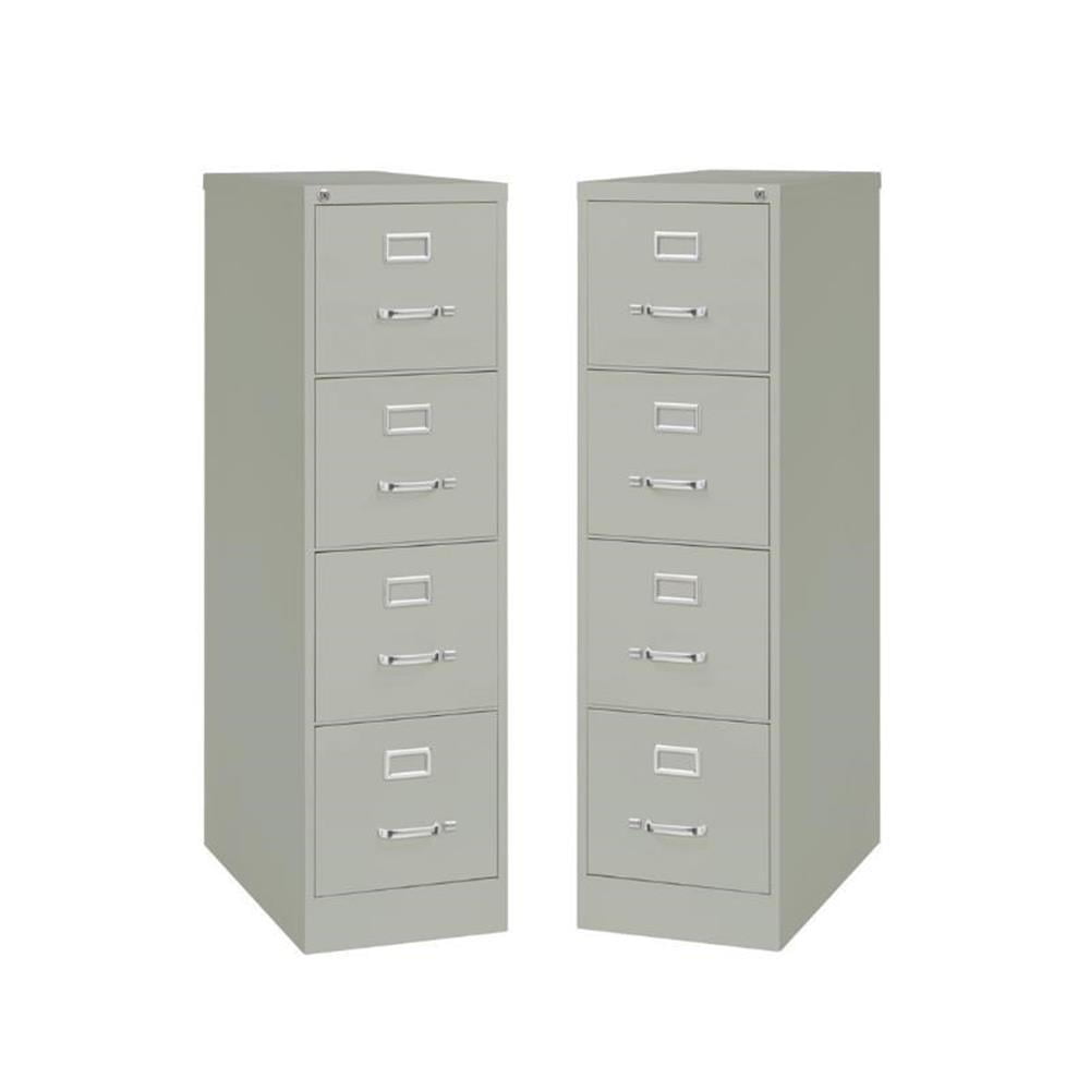 Home Square 4 Drawer Vertical Wood Filing Cabinet Set in Light Gray (Set of 2)