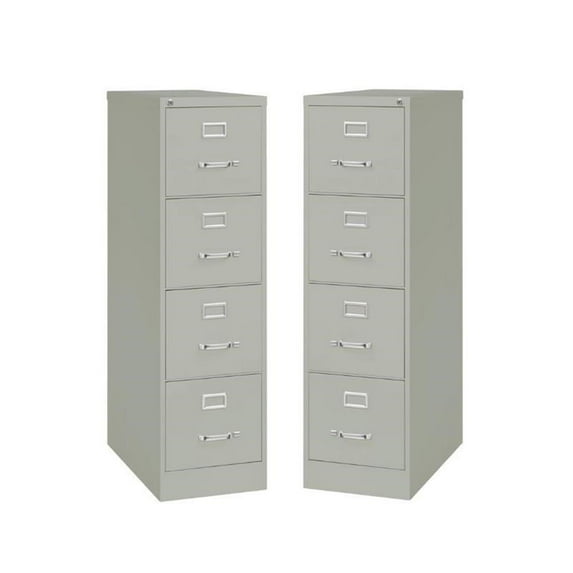 Home Square 4 Drawer Vertical Wood Filing Cabinet Set in Light Gray (Set of 2)