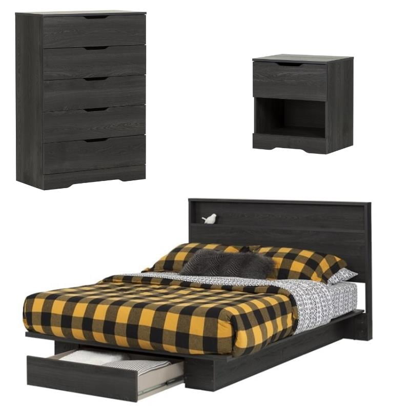 Home Square 4 PC Bedroom Set with Queen Headboard Dresser and Nightstand in Gray
