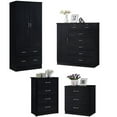 thumbnail image 1 of Home Square 4 Piece Bedroom Set with 2 Door Armoire and 3 Chests in Black Wood, 1 of 22