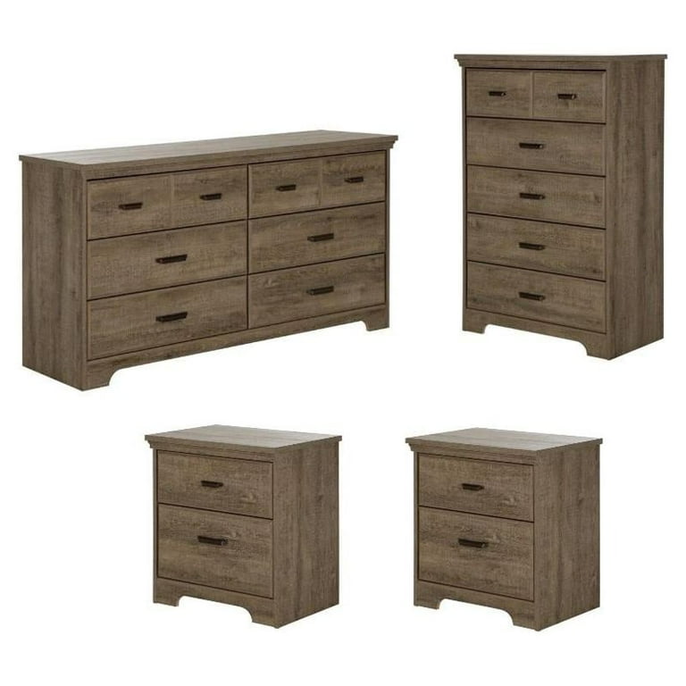 Home Square 4 Piece Bedroom Set with 2 Dressers and 2 Nightstands in Oak