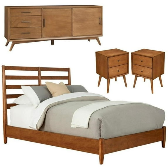 Home Square 4 Piece Furniture Set with TV Console Full Wood Bed & Nightstand