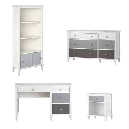 Home Square 4 Piece Kids Bedroom Set with Desk Nightstand Bookcase and Dresser