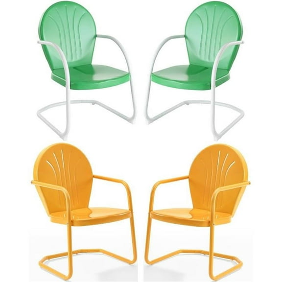 Home Square 4 Piece Metal Patio Chair Set in Tangerine and Grasshopper Green