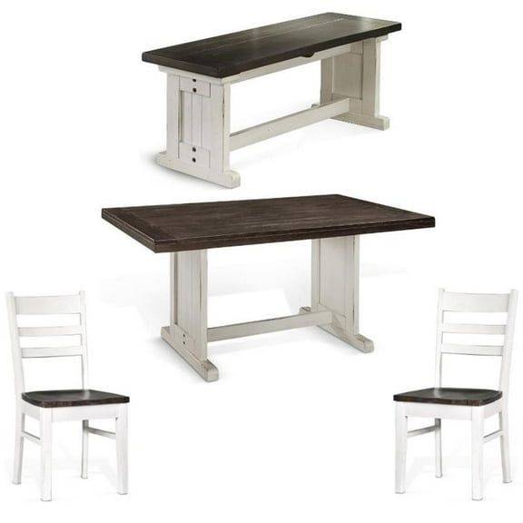 Home Square 4-Piece Set with 1 Side Bench 2 Ladderback Chairs & 1 Wood Table