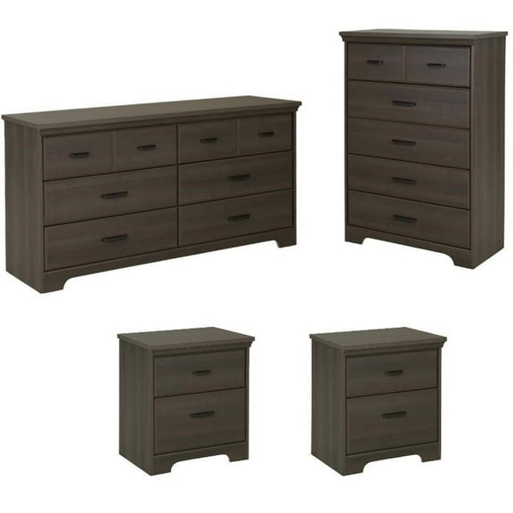 Home Square 4-Piece Traditional Wood Dresser and Nightstand Set, Gray Maple