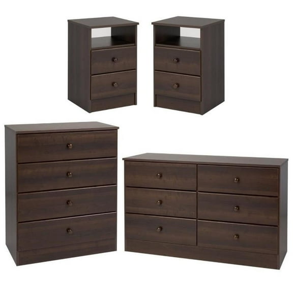 Home Square 4-Piece Set with 2 Nightstands 6-Drawer Double Dresser and Chest