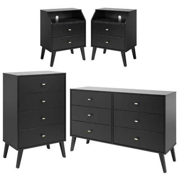 Home Square 4-Piece Set with 2 Nightstands with Cubby Double Dresser & Chest