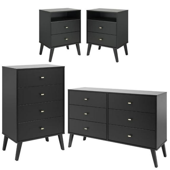 Home Square 4-Piece Set with 2 Tall Nightstands Double Dresser & Tall Chest