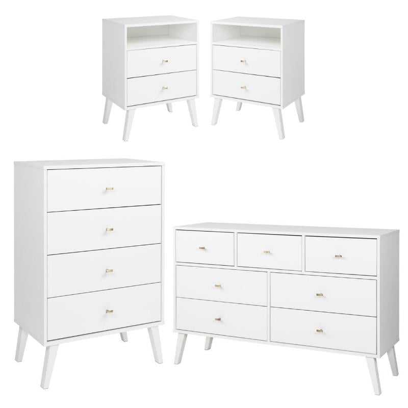 Home Square 4Piece Set with 2 Tall Nightstands Dresser 4Drawer Chest