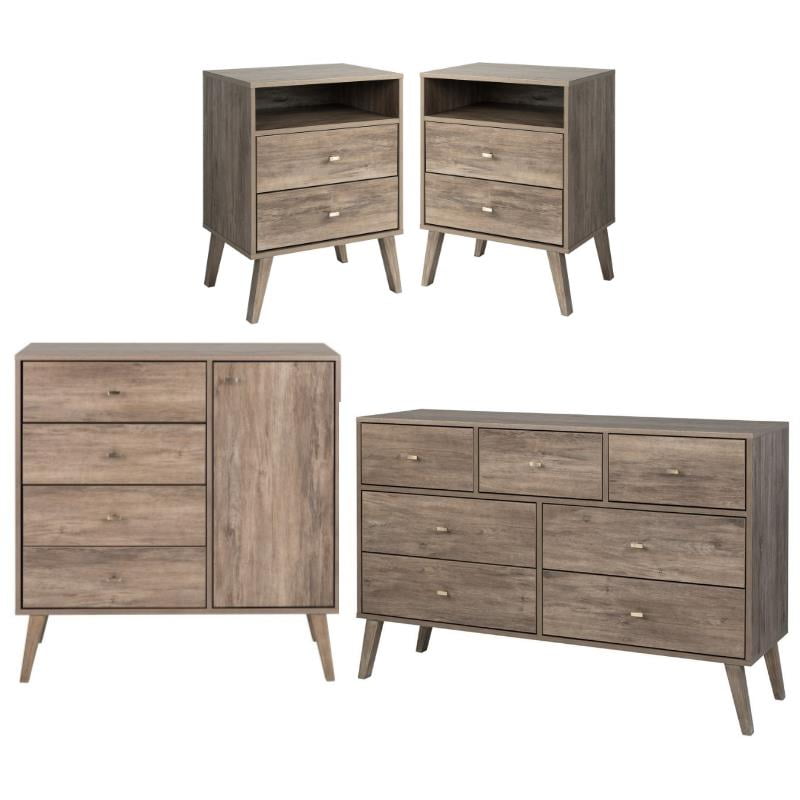 Home Square 4Piece Set with 2 Tall Nightstands Dresser and 4Drawer