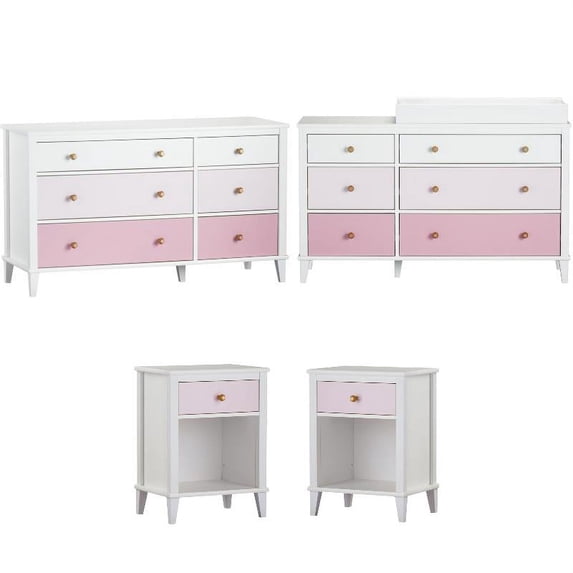 Home Square 4 Piece Set with 6 Drawer Dresser Changing Table and 2 Nightstands